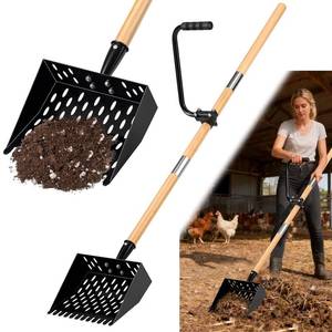 lot 6263 image: Chicken Poop Scooper for Sand, Extra Large Chicken Coop Scoop with 47 Handle & Assist Tool, 1.6mm Thick Heavy Duty Chicken Scooper for Poop, 2-in-1 Sifting Rake for Effortless Cleaning