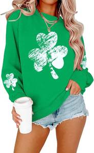lot 6271 image: DUTUT St. Patricks Day Sweatshirt Women Shamrock Shirt Lucky Clover Graphic Shirts Irish Casual Long Sleeve Tops SIZE M