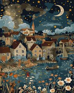 lot 6276 image: CSZPPQAF Starry Sky Town Paint by Numbers for Adults Beginner, European Architecture Paint by Number Kits on Canvas, DIY Acrylic Oil Painting by Numbers for Home Wall Decor 16X20inch