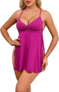lot 6277 image: REORIA Women Lingerie Lace Babydoll Strap Chemise Halter Teddy V Neck Sleepwear SIZE M STOCK PHOTO APPROXIMATE COLOR IS WHITE