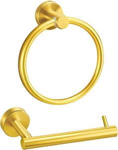 lot 6281 image: Bathroom Hand Towel Ring Gold Brushed Gold Towel Ring Toilet Paper Holder Wall Mount Brushed Gold Toilet Paper Holder SUS304 Stainless Steel 2pc Golden