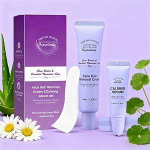 lot 6287 image: Facial Hair Removal Cream for Women, Gentle Facial Hair Removal Creams Kit With Scrape, Calming Serum, Flower Flavo Body & Face Hair Removers Cream for Women (3 kits)