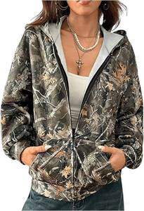lot 6288 image: Floerns Womens Camo Hoodie Long Sleeve Zip Up Hoodie Streetwear Sweatshirts Jacket SIZE S