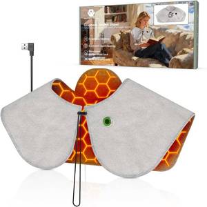 lot 6298 image: Graphene Neck & Shoulder Heating Pad Shawl, USB Heated Wrap for Neck & Front Chest, 3 Heat Levels, Lightweight 247g Plush Neck Warmer for Home, Office & Travel (Power Bank Not Included)