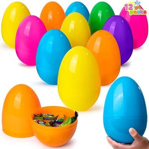 lot 6299 image: JOYIN 12 Pieces 7 Jumbo Plastic Bright Solid Easter Eggs Assorted Colors for Filling Treats, Easter Theme Party Favor, Easter Eggs Hunt, Basket Stuffers Fillers, Classroom Prize Supplies Toy