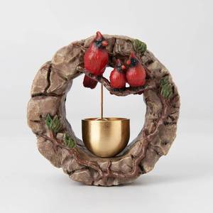 lot 6381 image: Magnetic Door Bell Chime for Door Opening   Cardinal Statue Wreath Style with Brass Bell, Door Decoration for Entrance, Wall, Store, Fridge, Garden   Ideal for Housewarming or Gift (Brown)