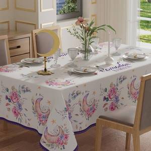 lot 6385 image: XCHI Watercolor Moons Flowers Stars Ramadan Kareem Tablecloth Rectangle Table Cloth Table Covers for Indoor Dining Home Party Decorations 60x120 Inch