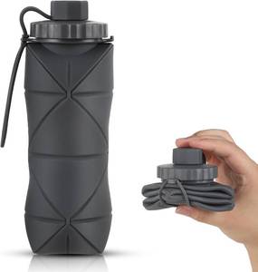 lot 6394 image: Silicone Collapsible Water Bottles,Lightweight Reusable Leakproof For Traveling Camping Hiking Cycling Sports Outdoor,Foldable Portable Travel Water Bottle 600ML Dark Grey 1Pack.