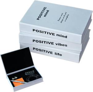 lot 6405 image: Tadome Fake Books for Decoration & Hidden Storage - Set of 3 Positive Mind, Vibes & Life White PU Leather Decorative Book Boxes for Coffee Table Aesthetic, Modern Bookshelf Decor Accents