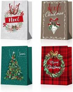 lot 6415 image: Jadsmpi 4 Pcs 9 Medium Size Christmas Gift Bags with Greeting Handles for Gift Wrapping, Shopping, Christmas Party Supplies Decor, Wrapping Holiday Gifts