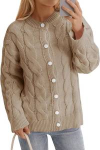 lot 6418 image: Saodimallsu Womens Cable Knit Cardigan Sweaters Long Sleeve Button Down Crewneck Casual Loose Fall Sweater Coats SIZE S