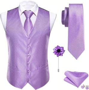 lot 6430 image: Barry.Wang Mens V-Neck Suit Vest Solid Paisley Waistcoat Silk Tie Hanky Cufflink Clip Set Wedding Party Business Formal