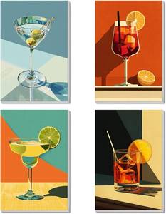 lot 6438 image: 4 Pack Framed Paint by Numbers Kit for Adults Beginner Canvas Painting by Numbers for Adults Cocktail Easy Adult Paint by Number Kits with Frame Cocktails Art Watercolor Painting by Number 8x12 Inch