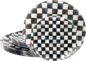 lot 6843 image: U-QE 20PCS White and Pink Butterflies Plastic Plates for Party - Retro Checkered Plates Disposable Heavy Duty - Black and White Plate for Party, Birthdays - 10 10.25 Inch Dinner and 10 7.5 Inch Dessert Plate
