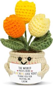 lot 6849 image: OASSIE Teacher Appreciation Gifts for Women Men - Handmade Positive Tulip Crochet Flowers - Teachers Day Graduation Birthday Thank You Appreciation School Retirement Gifts for Teachers from Student