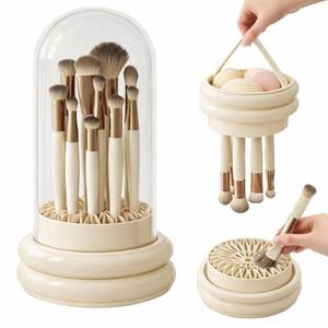 lot 6853 image: Makeup Brush Holder Cleaner, 3 in 1 Silicone Makeup Brush Cleaning Bowl with Drying Rack, Detachable Brush Organizer for Brushes, Sponges & Puffs, White