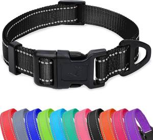lot 6856 image: Taglory Reflective Adjustable Dog Collars for Puppy Small Medium Large Dogs, Thin Nylon Webbing and Quick Release Plastic Buckle(Black, Small)