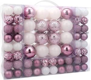 lot 6857 image: 87ct Christmas Ball Ornaments Set Shatterproof Seasonal Hanging Decorations with Reusable Hand-held Gift Package for Xmas Tree Holiday Party and Home Decor, Lilac