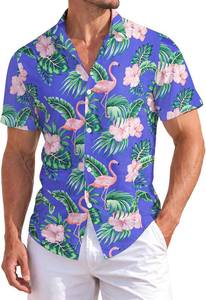 lot 6879 image: Weecreeture Floral Hawaiian Shirt for Men Summer Button Up Shirt Short Sleeve Mens Beach Tropical Casual Aloha Shirt 2XL
