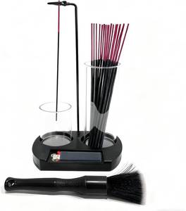 lot 6885 image: 3-in-1 Incense Holder with Ash Catcher and Storage  Upgraded Glass Incense Burner Stick Holder with Lighter Slot & Bonus Brush  for Meditation Yoga Spa Office Home Decor - Black