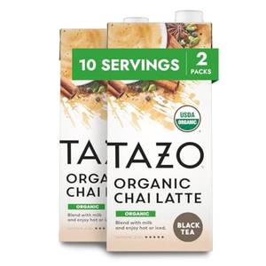 lot 6890 image: TAZO Organic Chai Latte Concentrate, Hot or Iced Black Tea, Easy-to-Serve, Everyday Lattes and Mocktails, 32 oz Carton (Pack of 2)