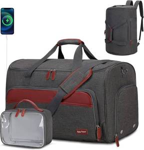 lot 6892 image: Garment Duffle Bags for Travel, Convertible Garment Bag for Men Women, Carry On Duffle Bag Backpack with Shoe Compartment & Toiletry Bag, 4 in 1 Hanging Suitcase Suit Travel Bags (Grey)