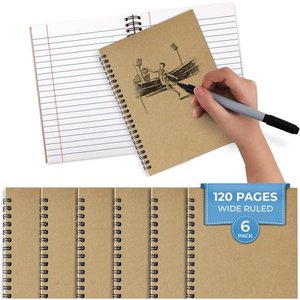 lot 6944 image: Rosmonde 6 Pack Kraft Cover Spiral Notebook A5 120 Pages (60 Sheets) Wide Ruled 8.3 x 5.9 100 gsm Memo Notepads Diary Planner Notebooks Hardcover Kraft Notebook Journals for School & Office