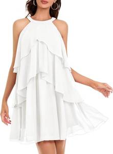lot 6949 image: DRESSTELLS Womens Cocktail Ruffle Tiered Dresses, Formal Wedding Guest Holiday Party Halter Mini Dress Size XL