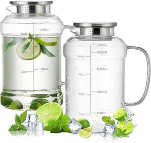 lot 6978 image: Buaic Glass Pitcher with Lid, 2 PACK 74 oz2.2L Water Pitcher, Clear Borosilicate Glass Water Carafe for Cold Brew, Coffee, Lemonade, Iced SunTea,Beverage, Heat Resistant Water Glass Jug