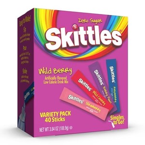 lot 6982 image: Skittles Singles To Go Wild Berry Variety Pack Watertok Powdered Drink Mix Zero Sugar Low Calorie Includes 4 Wild Berry Flavors 1 Box (40 Single Servings)