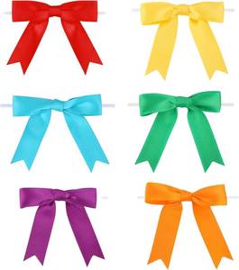 lot 6987 image: SIX BAGS - Meseey 3.5 Inch Satin Ribbon Twist Tie Bow 60 Pcs 6 Colors Pretied Premade Craft Bows for Treat Bags Gift Wrapping Basket Wedding Baby Shower Brithday Christmas Party(3.5 inch, Rainbow)