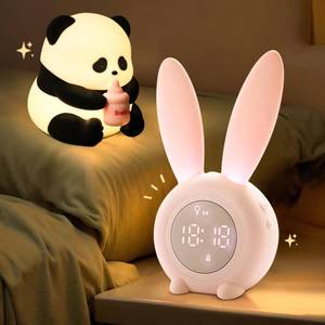 lot 6989 image: Cute Panda LED Night Light, Dimmable Squishy Night Lamp, Silicone Night Bedroom Lamp, USB Rechargeable Desktop Light, Bunny Alarm Clock, Gift for Kids Girls Boys, Family, Friend, Lover, Room Decor