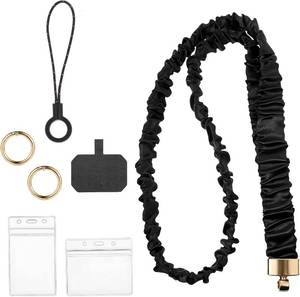 lot 7005 image: Elastic Neck Lanyard for Keys Black Stretchy Scrunchie Lanyard with ID Badge Holder Retractable Keychain Holder for Women Nurse Teacher
