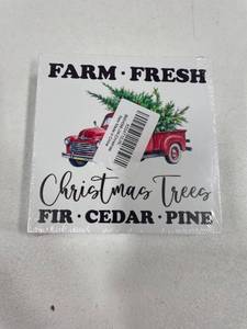 lot 7014 image: Farm Fresh Christmas Decor, Xmas Wooden Box Sign, Winter Home Decorations Signs, Rustic Art Home Shelf Desk Christmas Decorate, 5x5 Inch