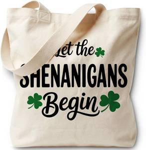 lot 7017 image: St. Patricks Day Let The Shenanigans Begin Tote Bag, Canvas Bag for Women Grocery Shopping Travel Gym Weekender Vacation Womens Work Tote Bag Gifts
