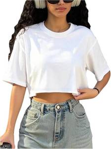 lot 7030 image: SOLY HUX Womens Summer Crop Tops Crew Neck Short Sleeve Loose Fit Tops, Medium