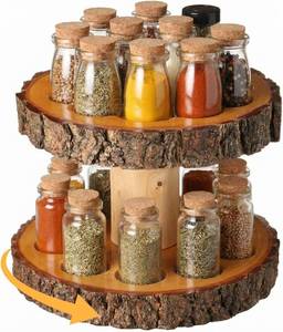 lot 7034 image: 2 Tier Lazy Susan Spice Rack Organizer, 9.5 Wooden Slices Rotating Lazy Susan Organizer Spice Storage Rack Rotating Turntable Tabletop Decor for Cabinet, Kitchen Countertop and Pantry
