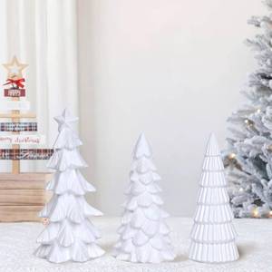 lot 7220 image: White Christmas Tree Figurines Tabletop Tree Set of 3 Small Resin Christmas Trees Figurine Home Decor Decorative Xmas Trees for Table Indoor Decorations Elegant Fireplace Living Room Centerpieces