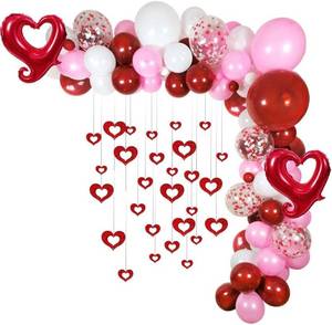 lot 7242 image: Valentines Red White Pink Balloons Garland, 100pcs 18 12 5 Latex Balloons Red Heart Shape Foil Balloon Red Heart Hanging for Galentines Womens Birthday Engagement Party Decorations
