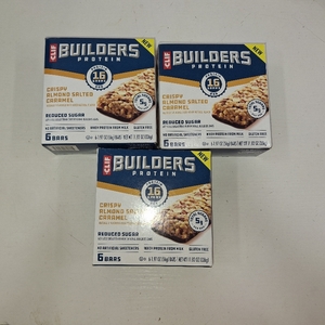 lot 6386 image: 3 Boxes CLIF BUILDERS Protein Bars Crispy Almond Salted Caramel, Reduced Sugar, Gluten Free, 6ct