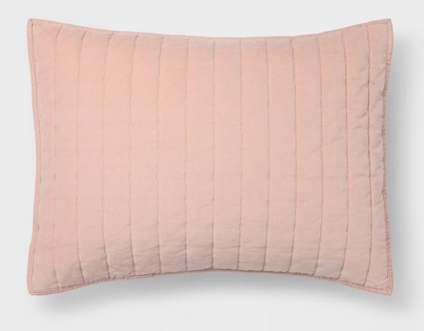 lot 9586 image: King Channel Stitch Velvet Quilt Sham Soft Blush - Threshold OEKO-TEX Certified, Cotton Backing, Machine Washable - Retail $35
