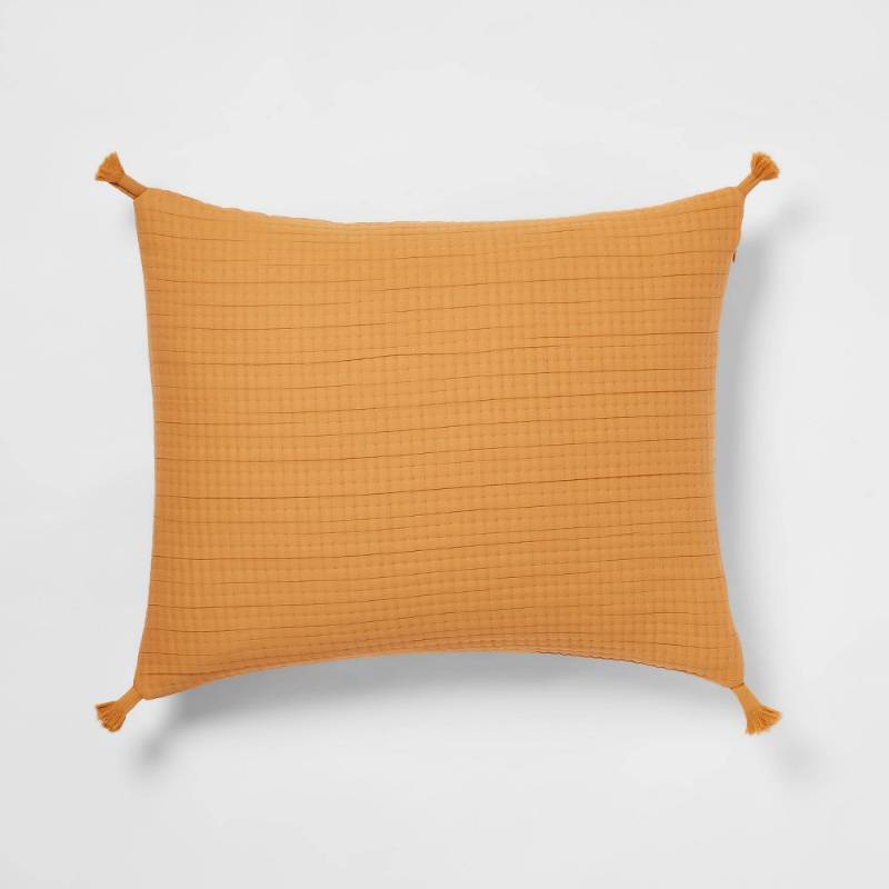 lot 9603 image: Standard Double Cloth Quilt Sham Mustard - Threshold Cotton & Polyester Blend, Zipper Closure - Retail $30