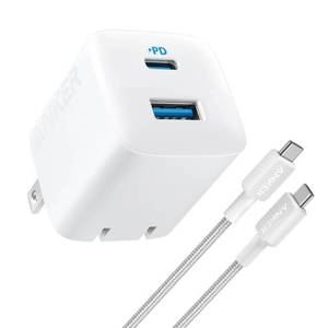 lot 1286 image: Anker 2 Port 33W Wall Charger with 6 USB-C to USB-C Cable - White Quick Charge, 9V Output - Retail $30