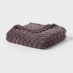 lot 1313 image: FullQueen Checkered Jacquard Plush Blanket Gray - Room Essentials - Retail $25