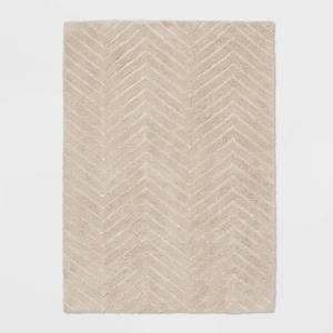 lot 1341 image: 4x56 Tufted Cotton Chevron Kids Rug Beige - Pillowfort - Retail $55