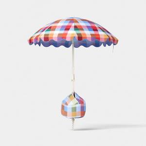 lot 1349 image: 6 Round Outdoor Patio Beach Umbrella Checkered - Room Essentials - Retail $40