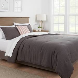 lot 1378 image: King Space Dyed Cotton Linen Comforter & Sham Set Dark Gray - Threshold OEKO-TEX Certified, Woven Texture, Zipper Closure Shams - Retail $109