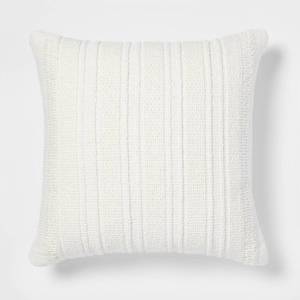 lot 1403 image: Oversized Textural Woven Square Throw Pillow Cream - Threshold Indoor Decorative Cushion, Soft Polyester - Retail $30