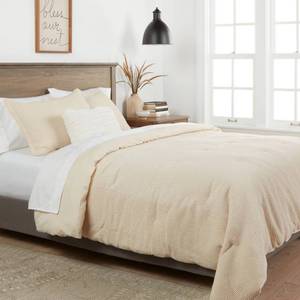 lot 1408 image: 3pc King Washed Waffle Weave Comforter and Sham Set Natural - Threshold Quilted, OEKO-TEX Certified - Retail $109