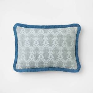 lot 1410 image: Lumbar Woven Shell Block with Fringe Edge Throw Pillow Bue - Threshold designed with Studio McGee - Retail $30